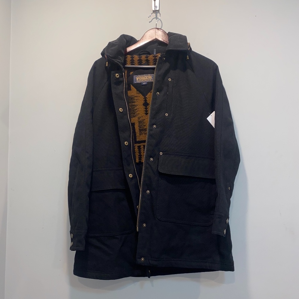 Men's Blanket lined Pendleton Jacket in Black Size Small Zip Up Button